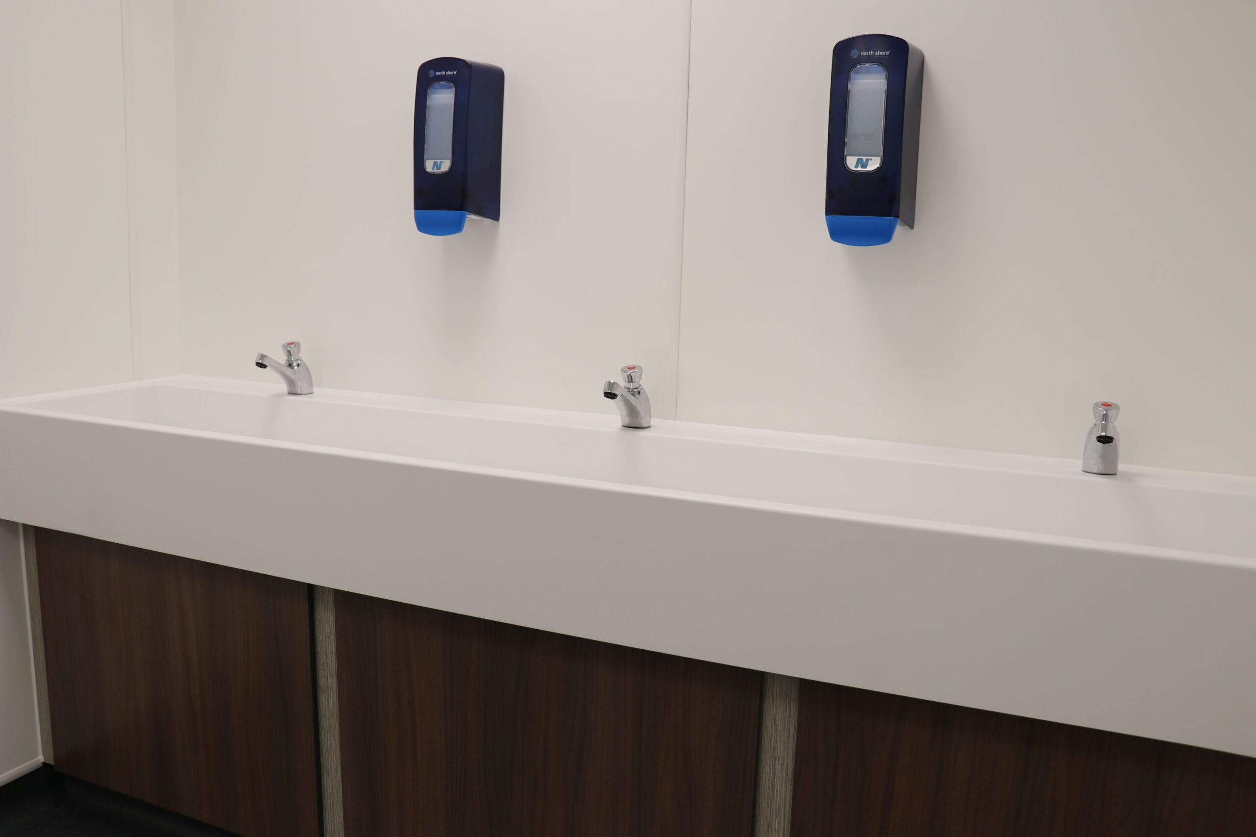 Corian washtrough with push taps